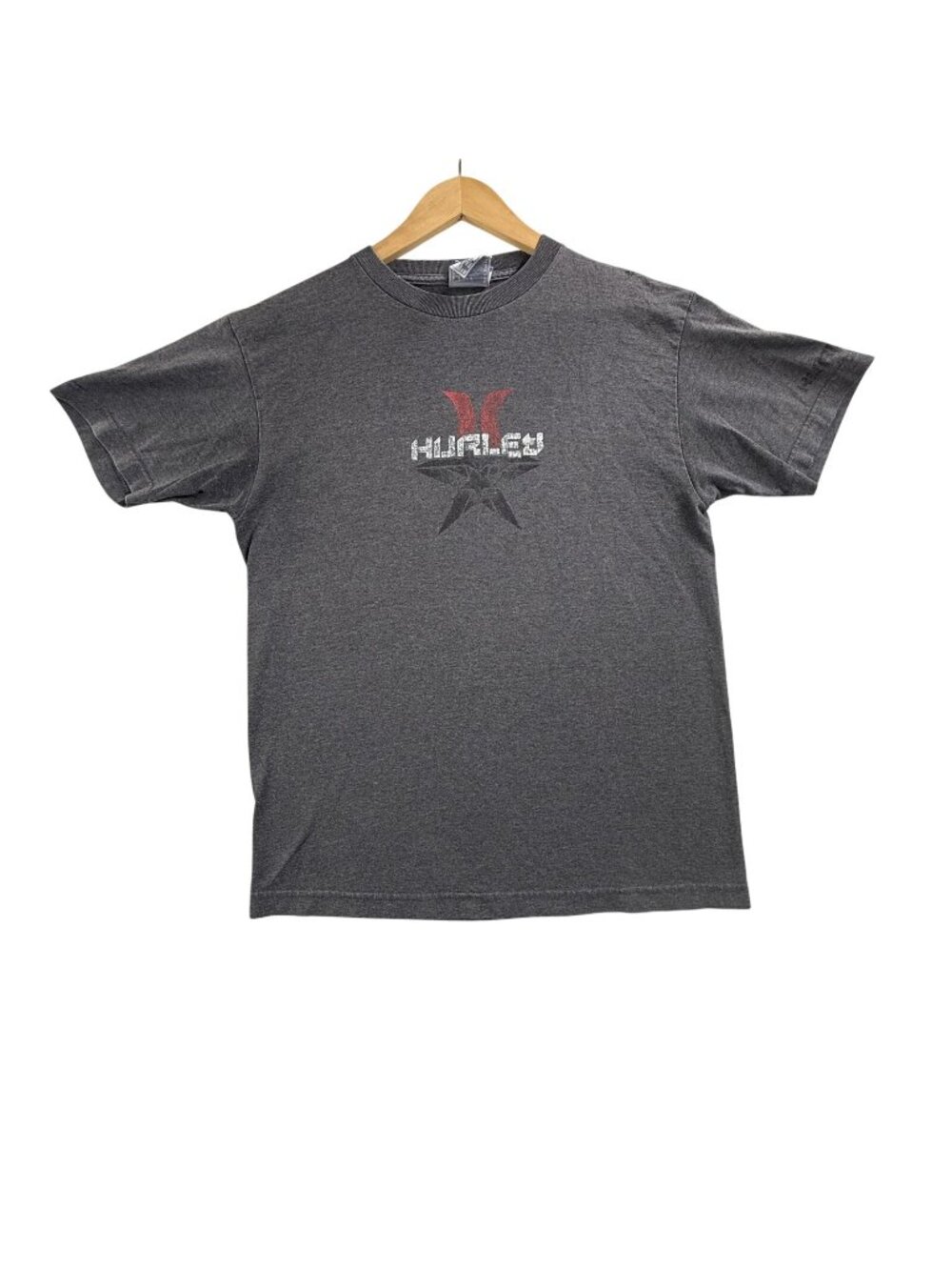 Vintage Hurley Shirt Mens Medium Gray Logo Star Tee Skate Surf Streetwear 90s